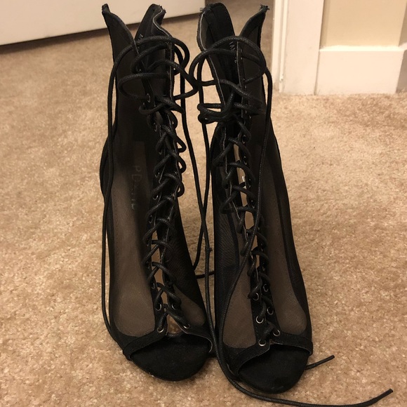 Black lace up 5 inch stiletto heels - Picture 1 of 3